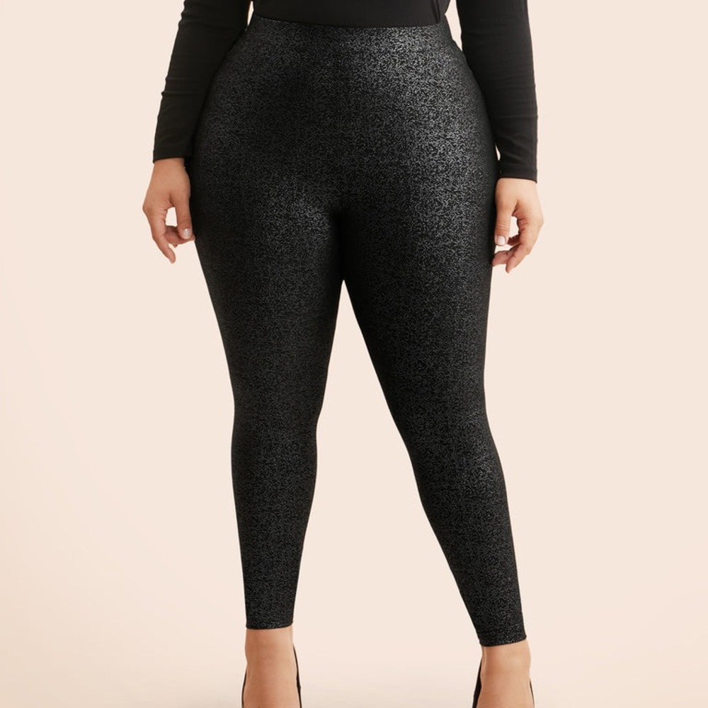 BloomChic Black Glitter Pleated Skinny Leggings